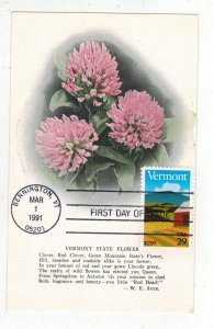 1991 VERMONT 2533 FDC VINTAGE POSCARD STATE FLOWER BENNINGTON CANCEL SCARCE!