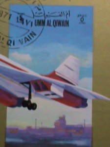 UMM AL QI WAIN-1971 WORLD FAMOUS CONCORD AIRPLANE CTO-IMPERF S/S FANCY CANCEL