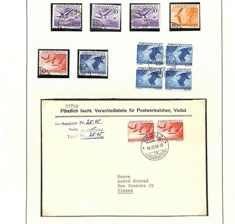 H83 Liechtenstein AVIATION 1939 AIR ISSUES & 1946 Cover BIRDS {samwells-covers}