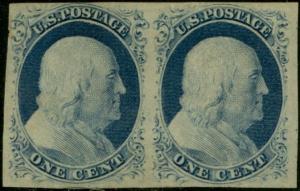 #9 XF UNUSED NO GUM GEM (APP) IMPERF PAIR LT CRS & MINOR THIN SPOT CV$550 BP9423