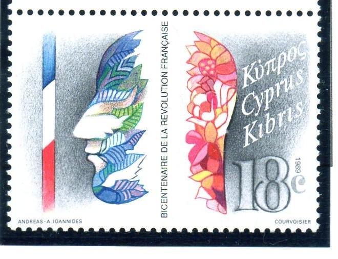 Cyprus Sc 726 1989 french Revolution stamp mint NH