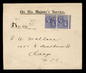 BRITISH VIRGIN ISLANDS GV SG93, 2½d on REGISTERED OHMS 1927 COVER to CHICAGO