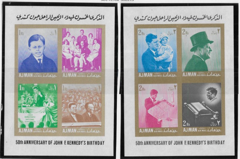 Ajman Michel Block 11B-12B Kennedy s.s. IMPERF MNH c.v.16 Euro