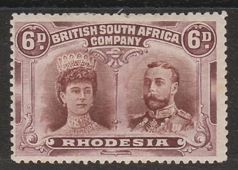 RHODESIA 1910 KGV DOUBLE HEAD 6D PERF 14 