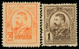 ROMANIA Sc 213, 215 MNH - 1908 50b & 1L -  King Carol I