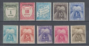 Andorra, French Sc J9/J39 MLH. 1931-1946 Postage Dues, 10 early singles