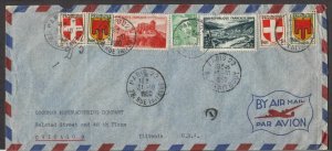 1950 France postal history commercial cover to U. S. by Air Mail multiple stamps