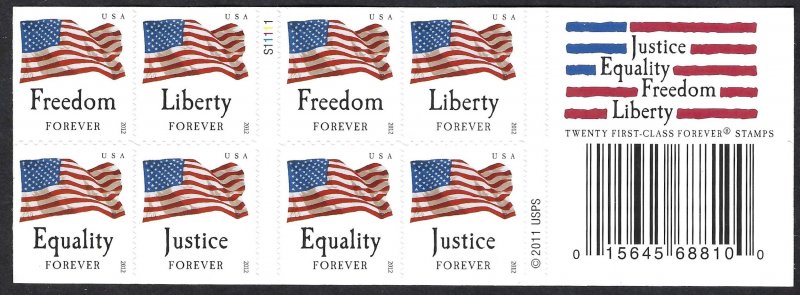United States #4748b Flags (2012). Double-sided Booklet of 20. Sennett. MNH