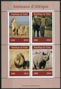 Chad 2019 MNH African Wild Animals Elephants Lions Rhinos 4v M/S Stamps