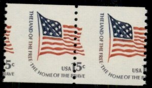 US #1597, 15¢ Flag, Coil pair perf error, NH, VF