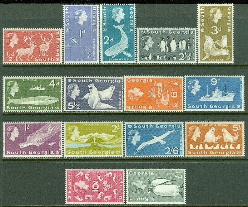 EDW1949SELL : SOUTH GEORGIA 1963-69 Scott #1-14, 16 Very Fine, Mint OG LH.