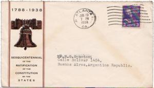 United States Georgia Atlanta 1938 machine  3c Jefferson Prexie to Argentina ...