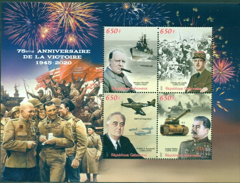 75th ANNIVERSARY WORLD WAR II CHURCHILL STALIN DE GAULLE ROOSEVELT MNH STAMP SET