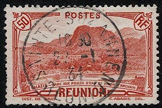 REUNTION French Colonies 1933 50c  Scott 141 Used VF, Bullseye cancel