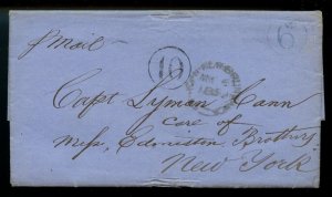 ?1859 SFL St. John NB to New York 10 to border 6d due b/s Chatham cover Canada