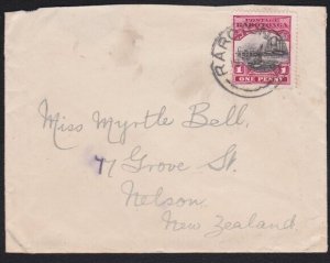 COOK IS 1929 cover to New Zealand ex RAROTONGA.............................A8444