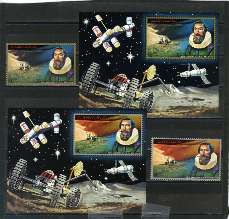 AJMAN 1972 SPACE/KEPLER SET OF 2 STAMPS & 2 S/S GOLD & SILVER MNH