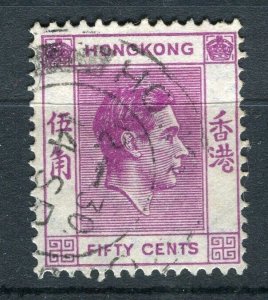 HONG KONG; 1938-40s early GVI Portrait issue fine used Shade of 50c. value