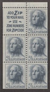 U.S. Scott Scott #1213c Washington Stamp- Mint NH Booklet Pane - Tagged Slogan 2