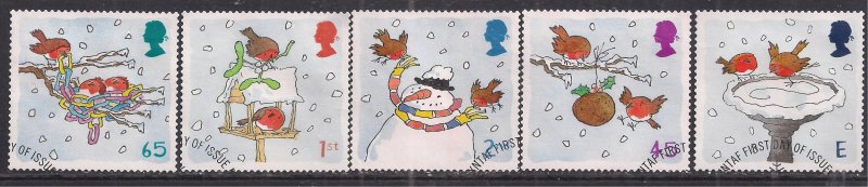 GB 2001 QE2 Christmas Robins S/A x fdc SG 2238 - 42 ( AA135 )