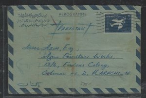 KUWAIT  (P1502B)   1964  25F BIRD  AEROGRAM SENT TO PAKISTAN 