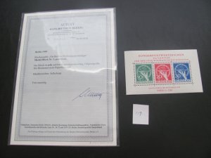 BERLIN 1949 MNH CERT. SCHLEGEL SC 9NB3a SOUVENIR SHEET XF  $975 (117)