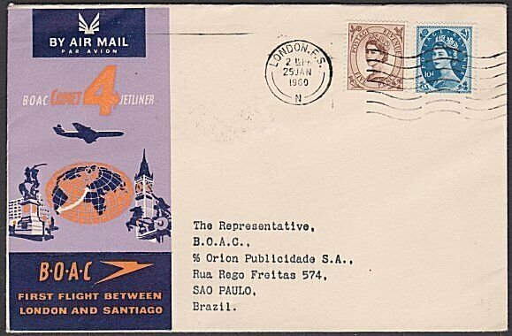 GB 1960 BOAC first flight cover London to Sao Paulo Brazil..................Q389