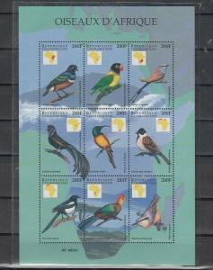 Central Africa, Scott cat. 1235 A-I. Birds of Africa sheet of 9. ^