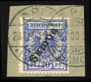 German Colonies, Samoa #54 Cat$26, 1900 20pf ultramarine, used on piece
