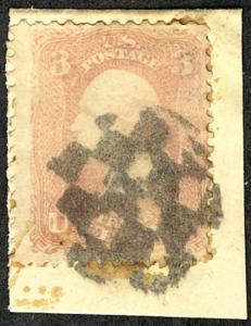 US #64 SCV $600. F/VF used on piece, Fancy Geometric cancel, 3c Washington pi...