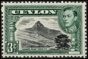 Ceylon 279d - Mint-H - 3c Adam's Peak (perf 12) (1946) (cv $0.70)