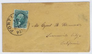 US 33 10c 1857 on cover Portland PAID postmark to Sacramento City California