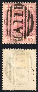 St Lucia QV One Penny opt Revenue Manuscript Cancel and A FAKE POSTMARK