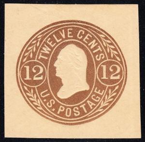 #U68 12¢ BROWN, BUFF UNUSED CUT SQUARE CV $275 BT6362