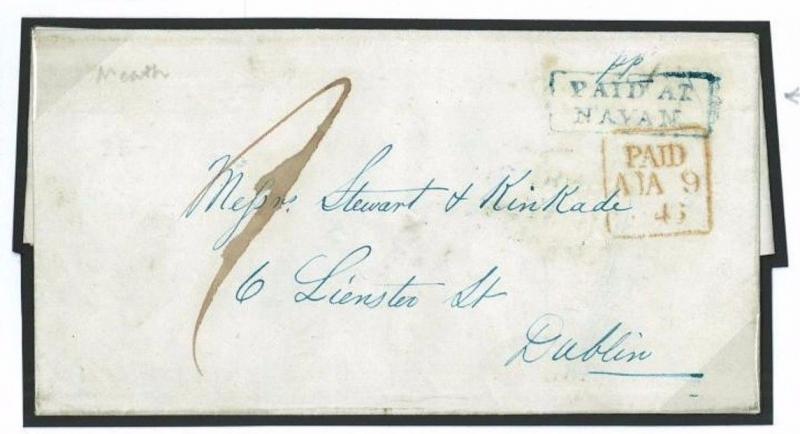 J215 1846 GB IRELAND Eire *PAID AT NAVAN* (Meath) Blue Postmark Cover Dublin