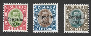 Doyle's_Stamps: 1931 MH Iceland Zeppelin Flight Airmails, Scott #C9* to #C11*