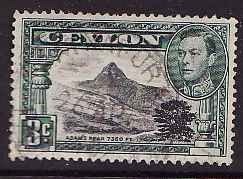 Ceylon-Sc#279a-3c dk green & blk-perf 13 x 13.5-used-dated 2