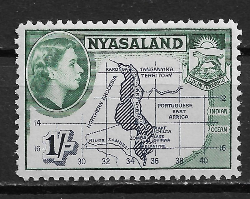 1953 Nyasaland 106 Map & Coat of Arms 1Sh MNH