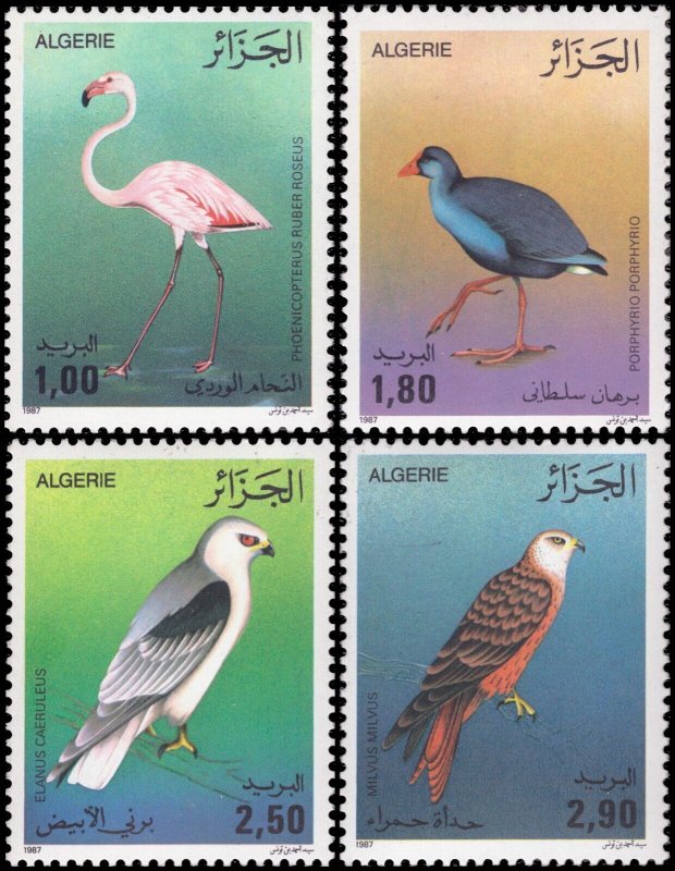 Algeria 1987 Sc 849-852 Birds Flamingo Swamphen Kite CV $7