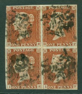 SG 8 1d red-brown plate 37. Good used block of 4 cancelled with Maltese cross... 