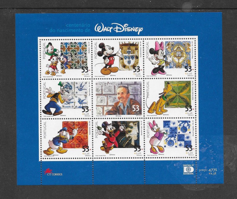 PORTUGAL - CLEARANCE SALE! #2446 DISNEY SHEET OF 9 MNH