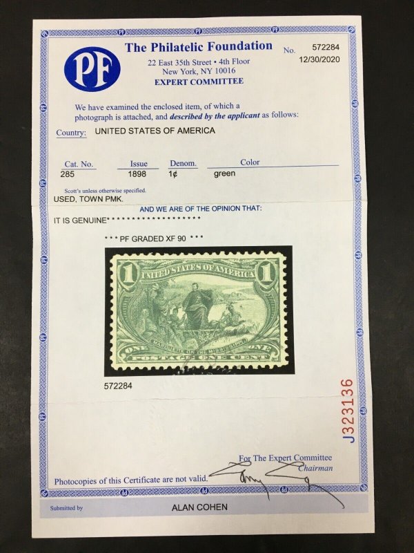MOMEN: US STAMPS #285 USED PF GRADED CERT XF-90 LOT #89700-1