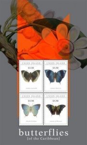 Union Island 2011 - Butterflies of the Caribbean Sheet of 4 Stamps MNH