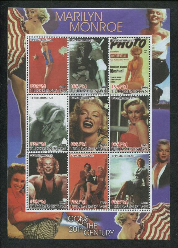 Turkmenistan Commemorative Souvenir Stamp Sheet - Marilyn Monroe