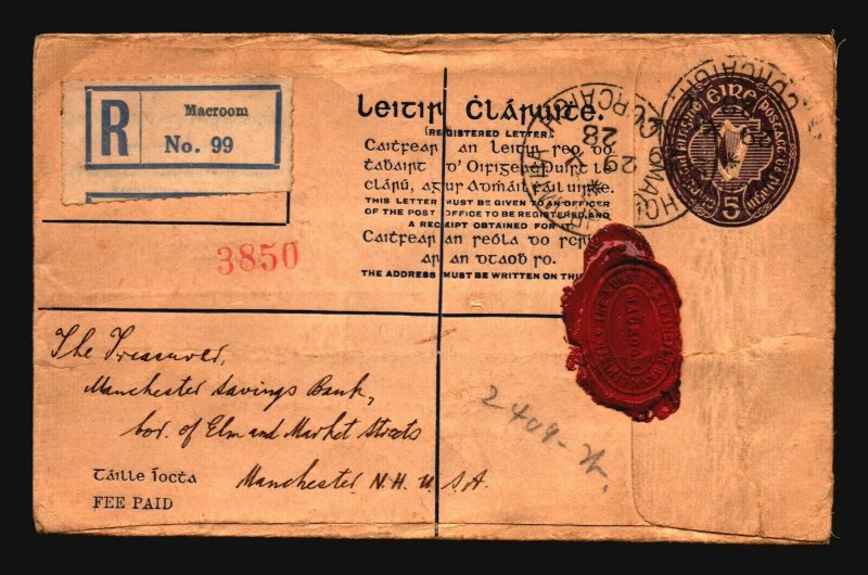 Ireland 1928 Registered Cover to USA - Z17050