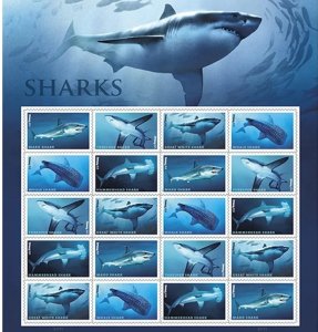 Sharks 2017 Forever stamps 2 sheets total 40 stamps