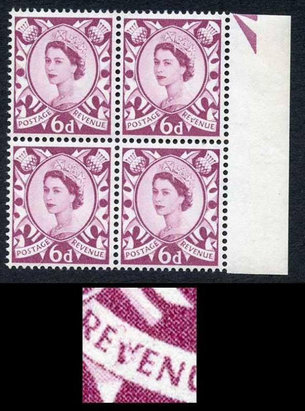 Scotland XS16a 6d Purple Crowns Wmk Cream Paper with Broken V Of Revenue 