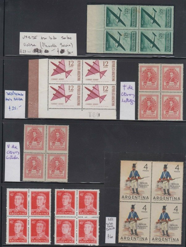 ARGENTINA 1930-60 SPECIALIZED COLLECTION OF ERRORS AND VARIETIES 53 STAMPS++ 