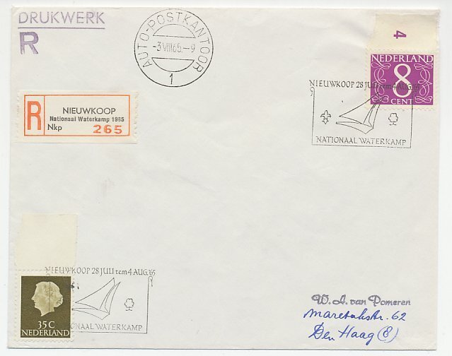 Registered cover / Special R label Netherlands 1965 Scouting - Water camp Nieuwk