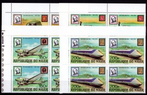 Niger 1979 Sc#474/477 TRAINS/PLAINS/CARS/ROWLAND HILL BLOCK OF 4 PERFORATED MNH